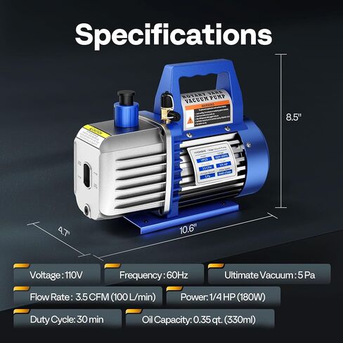 VIVOHOME 110V 1/4 HP 3.5 CFM مضخة تفريغ هواء دوارة ذات مرحلة واحدة مع زجاجة زيت in Kuwait
