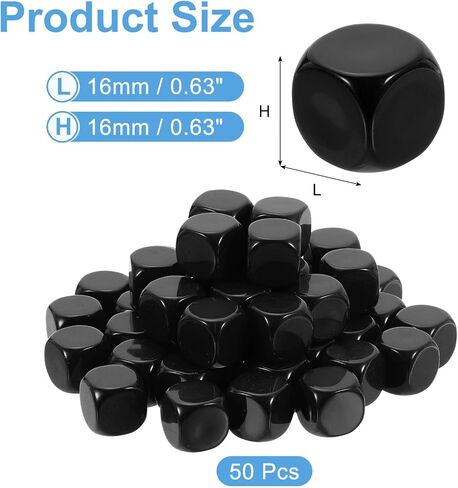 uxcell 50Pcs Rounded Blank Six Sided Dice 16mm/0.6inch Acrylic Dice Cube with Smoothed Surface for Party Board Game DIY Craft Counting Teaching, Black in Kuwait