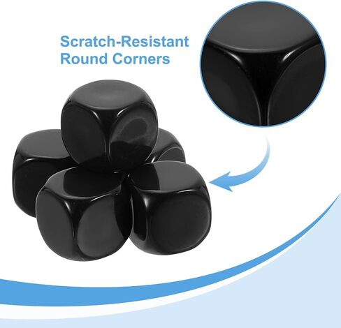 uxcell 50Pcs Rounded Blank Six Sided Dice 16mm/0.6inch Acrylic Dice Cube with Smoothed Surface for Party Board Game DIY Craft Counting Teaching, Black in Kuwait