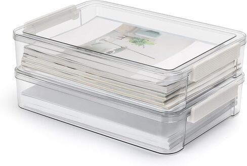 SANWICH Flat Plastic Storage Bins with Latching Lids Document Organizer Portable Project Case Stackable Storage Boxes for A4 Letter Size Paper Office Supplies 2 Pack in Kuwait
