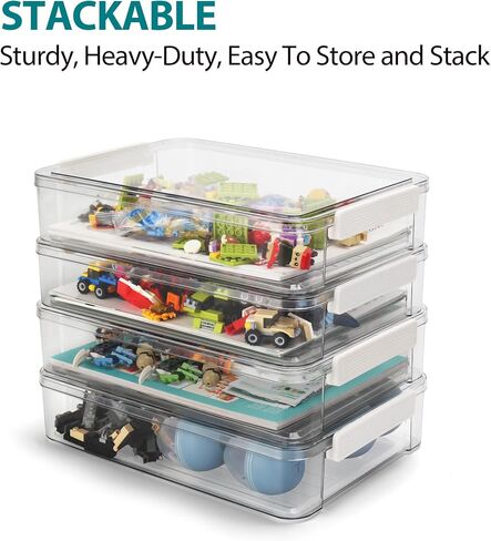SANWICH Flat Plastic Storage Bins with Latching Lids Document Organizer Portable Project Case Stackable Storage Boxes for A4 Letter Size Paper Office Supplies 2 Pack in Kuwait