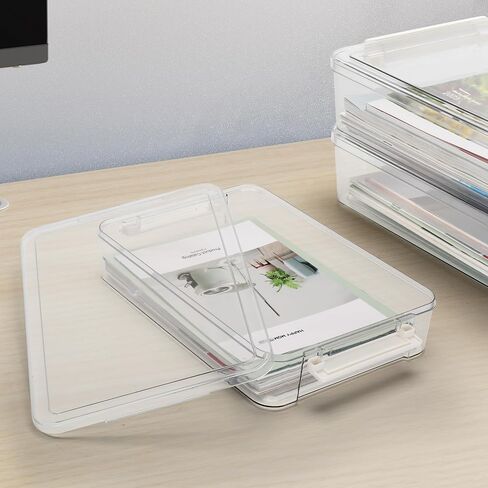 SANWICH Flat Plastic Storage Bins with Latching Lids Document Organizer Portable Project Case Stackable Storage Boxes for A4 Letter Size Paper Office Supplies 2 Pack in Kuwait