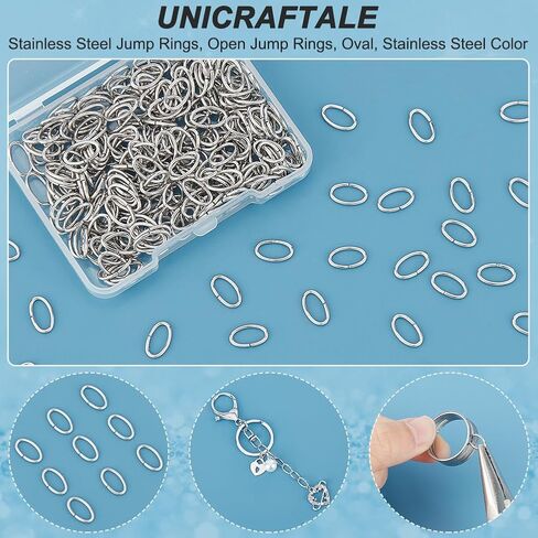 UNICRAFTALE 300 Pcs Stainless Steel Open Jump Rings 10x6mm Oval Jump Rings Open Rings for Jewelry Making DIY Craft Earring Bracelet Pendant Choker Jewelry Making Findings and Key Ring Chain in Kuwait
