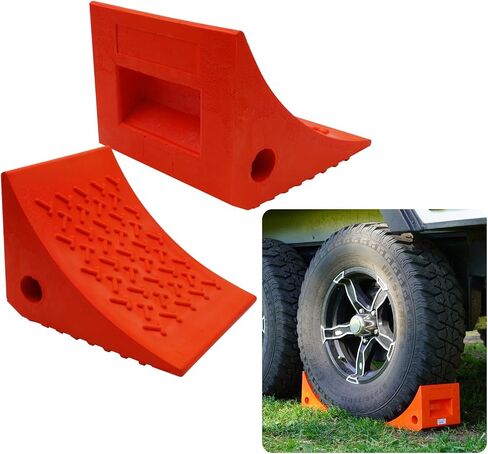 SECURITYMAN Heavy Duty Wheel Chocks (2 Pack) - Durable, Non-Slip, Solid Rubber Wheel Chocks for Boat Trailers, RV, Truck, Camper - Perfect on All Surfaces and in All Weather - Orange in Kuwait