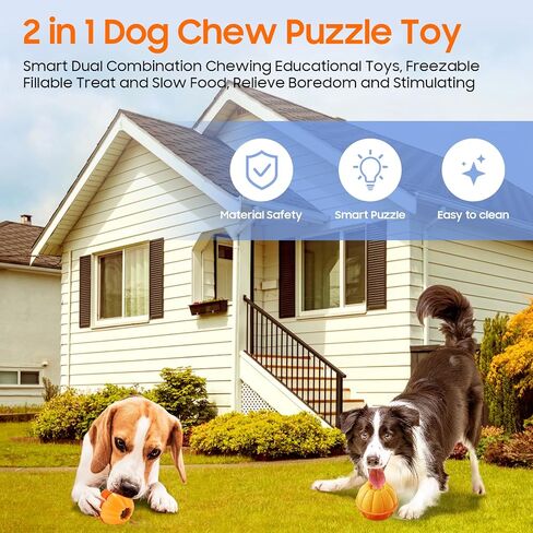 2 in 1 Dog Frozen Treat Toy Treat Dispensing Indestructible Dog Toy Chew Toys, Interactive Dog Puzzle Toy, Slow Food Training, Relieve Boredom and Stimulating for Small Medium Large Dogs in Saudi Arabia