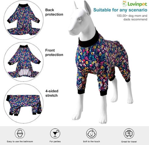 LovinPet Big Dogs PJS Onesies, Blue Triangle Print, Post Surgery Shirt, UV Protection, Pet Anxiety Relief, Wound Care Onesie for Large Dog,3XL in Saudi Arabia