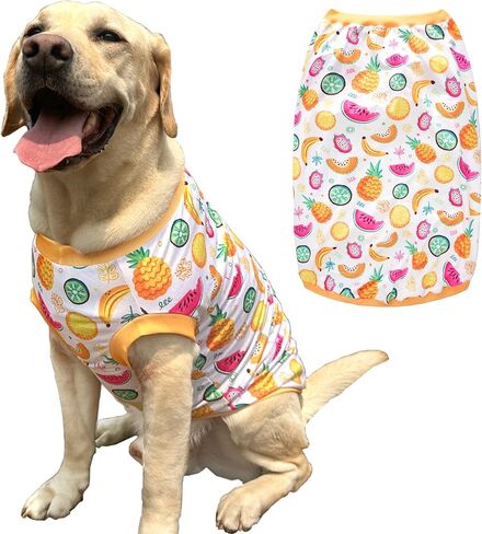 Dog Sleeveless T Shirt Yellow Fruits Prints Vest Shirt Soft Stretchy Summer Clothes for Extra Large Dog Boys Girls Shirt 3X-Large,Fruits in Kuwait