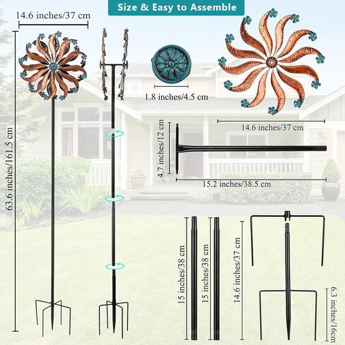 14.6" Wind Spinners Outdoor,Vintage Metal Wind Spinner,Large Wind Spinners for Yard and Garden,Waterproof Wind Sculptures & Spinners,Kinetic Wind Spinner,Garden Windmill for Lawn Patio Decor in Saudi Arabia