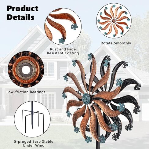 14.6" Wind Spinners Outdoor,Vintage Metal Wind Spinner,Large Wind Spinners for Yard and Garden,Waterproof Wind Sculptures & Spinners,Kinetic Wind Spinner,Garden Windmill for Lawn Patio Decor in Saudi Arabia