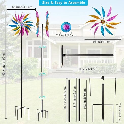14.6" Wind Spinners Outdoor,Vintage Metal Wind Spinner,Large Wind Spinners for Yard and Garden,Waterproof Wind Sculptures & Spinners,Kinetic Wind Spinner,Garden Windmill for Lawn Patio Decor in Kuwait
