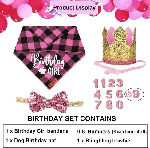 ADOGGYGO Dog Birthday Party Supplies, Blue Plaid Birthday Boy Dog Bandana, Golden Pet Party Hat with Numbers, Bowtie for Medium Large Pets (Large) in Kuwait