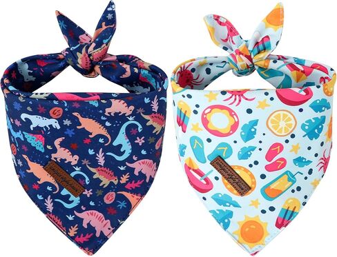 Unique Style Paws Dog Spring Bandanas 2Pcs Washable Cotton Triangle Summer Lemon Dinosaur Puppy Scarfs for Small Medium Large Dogs and Cats in Saudi Arabia