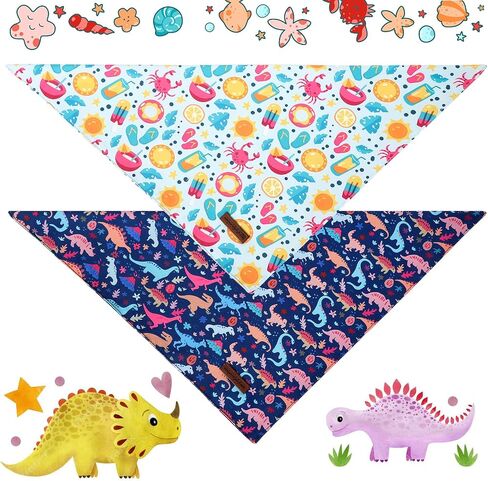 Unique Style Paws Dog Spring Bandanas 2Pcs Washable Cotton Triangle Summer Lemon Dinosaur Puppy Scarfs for Small Medium Large Dogs and Cats in Saudi Arabia