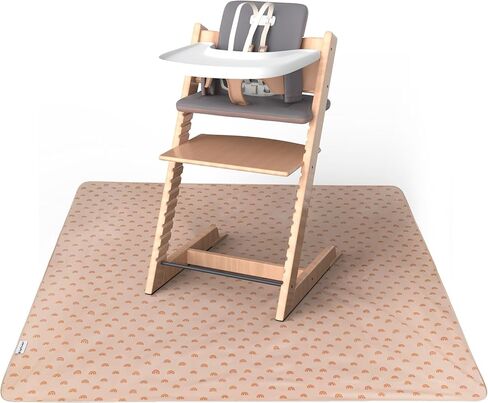 Tiny Twinkle Splat Mat for Under High Chair or Table | 44" x 44" Waterproof & Mess-Proof High Chair Mat for Baby, Machine Washable for Mealtime or Art(Beige Checkers) in Saudi Arabia