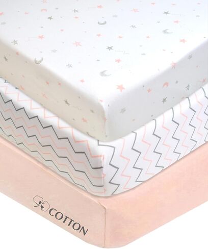 American Baby Company 3 Pack 100% Natural Cotton Fitted Pack and Play Sheets 39" x 27" - Soft & Breathable Pack N Play Sheets for Playard & Mini Crib Mattress, Blue Star/Zigzag, for Boys & Girls in Saudi Arabia