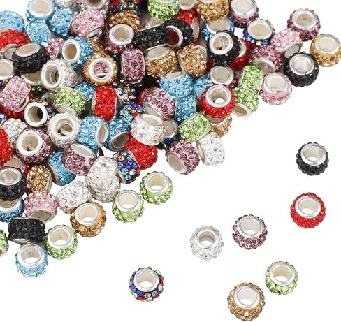 200Pcs Rhinestone Large Hole Beads Spacer Beads Black Color European Craft Big Beads Large Hole Rhinestones Lampwork Bead Fairy Wand Garden Beads for DIY Bracelet Necklace Jewelry Making Supplies in Saudi Arabia