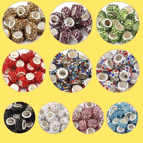 200Pcs Rhinestone Large Hole Beads Spacer Beads Black Color European Craft Big Beads Large Hole Rhinestones Lampwork Bead Fairy Wand Garden Beads for DIY Bracelet Necklace Jewelry Making Supplies in Saudi Arabia