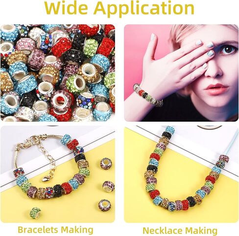 200Pcs Rhinestone Large Hole Beads Spacer Beads Black Color European Craft Big Beads Large Hole Rhinestones Lampwork Bead Fairy Wand Garden Beads for DIY Bracelet Necklace Jewelry Making Supplies in Saudi Arabia