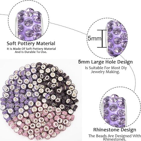 200Pcs Rhinestone Large Hole Beads Spacer Beads Black Color European Craft Big Beads Large Hole Rhinestones Lampwork Bead Fairy Wand Garden Beads for DIY Bracelet Necklace Jewelry Making Supplies in Saudi Arabia