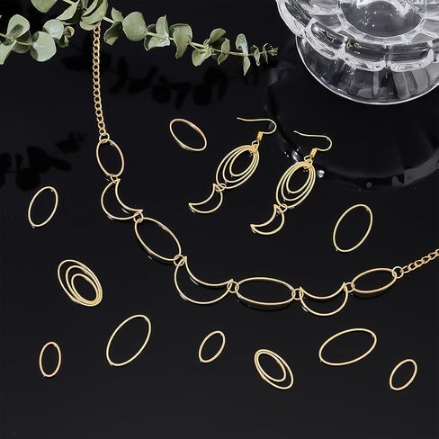 UNICRAFTALE about 36Pcs 3 Sizes 15/20/25mm Stainless Steel Linking Rings Oval Connector Rings Golden Oval Frame Connectors Links Hollow Frame Pendant Earrings Hoops for Earring Necklace Jewelry Making in Saudi Arabia