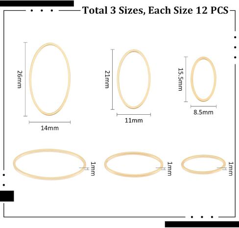 UNICRAFTALE about 36Pcs 3 Sizes 15/20/25mm Stainless Steel Linking Rings Oval Connector Rings Golden Oval Frame Connectors Links Hollow Frame Pendant Earrings Hoops for Earring Necklace Jewelry Making in Saudi Arabia
