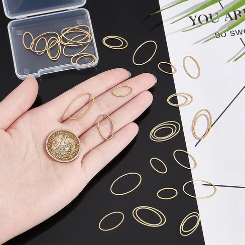 UNICRAFTALE about 36Pcs 3 Sizes 15/20/25mm Stainless Steel Linking Rings Oval Connector Rings Golden Oval Frame Connectors Links Hollow Frame Pendant Earrings Hoops for Earring Necklace Jewelry Making in Saudi Arabia