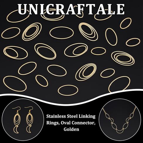 UNICRAFTALE about 36Pcs 3 Sizes 15/20/25mm Stainless Steel Linking Rings Oval Connector Rings Golden Oval Frame Connectors Links Hollow Frame Pendant Earrings Hoops for Earring Necklace Jewelry Making in Saudi Arabia