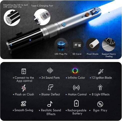 Damiensaber RGB V3 SPERM SWAND LIGHT SABER ، التحكم في الحركة 16 خطوط صوتية المبارزة الثقيلة المبارزة المبارزة ، ألوان لانهائي تغيير الضوء الصابر للبالغين ، المعادن المتميزة HILT القابلة لإعادة الشحن in Kuwait