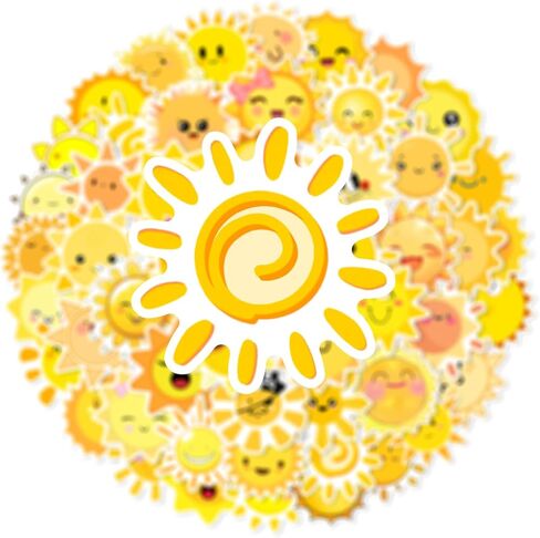 Sunshine Stickers Pack - 50 Cute Cartoon Suns for Kids, Water Bottles, Laptops, Scrapbooks & Parties (Waterproof) in Saudi Arabia