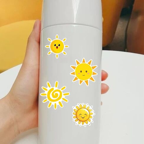 Sunshine Stickers Pack - 50 Cute Cartoon Suns for Kids, Water Bottles, Laptops, Scrapbooks & Parties (Waterproof) in Saudi Arabia