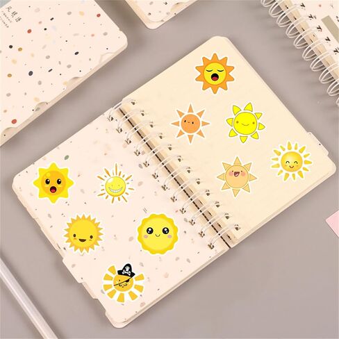 Sunshine Stickers Pack - 50 Cute Cartoon Suns for Kids, Water Bottles, Laptops, Scrapbooks & Parties (Waterproof) in Saudi Arabia