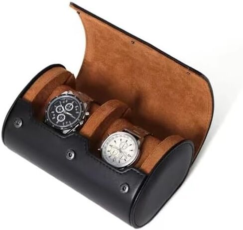 Watch Travel Case for Men & Women, 2 Slot Watch Roll with Anti Scratch Fleece, Portable Watch Roll Organizer with Removable Pillows, Exquisite Travel Watch Box for Birthday Festival Gift in Saudi Arabia