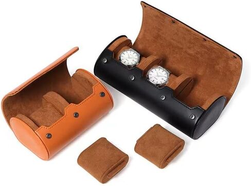 Watch Travel Case for Men & Women, 2 Slot Watch Roll with Anti Scratch Fleece, Portable Watch Roll Organizer with Removable Pillows, Exquisite Travel Watch Box for Birthday Festival Gift in Saudi Arabia