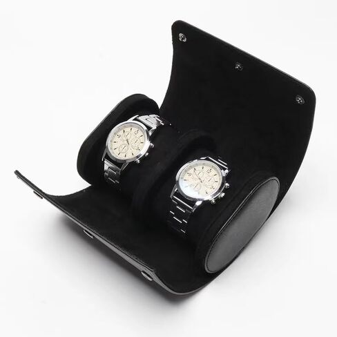 Watch Travel Case for Men & Women, 2 Slot Watch Roll with Anti Scratch Fleece, Portable Watch Roll Organizer with Removable Pillows, Exquisite Travel Watch Box for Birthday Festival Gift in Saudi Arabia