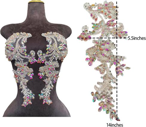 Handmade Rhinestones on Lace Applique Trim Sewing Beads Sequins Trim Patches for Wedding Dress Accessories 1Pair/Bag (Clear AB) in Saudi Arabia