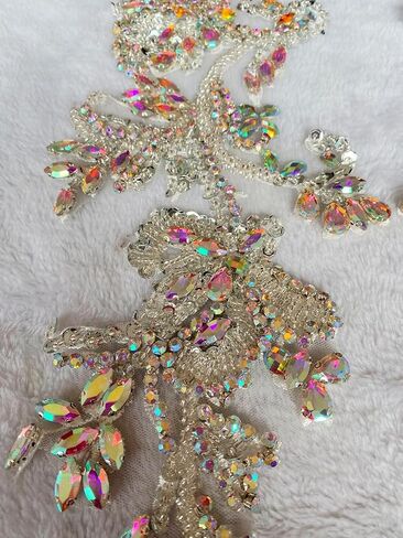 Handmade Rhinestones on Lace Applique Trim Sewing Beads Sequins Trim Patches for Wedding Dress Accessories 1Pair/Bag (Clear AB) in Saudi Arabia