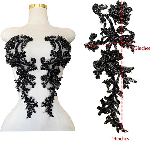 Handmade Rhinestones on Lace Applique Trim Sewing Beads Sequins Trim Patches for Wedding Dress Accessories 1Pair/Bag (Clear AB) in Saudi Arabia