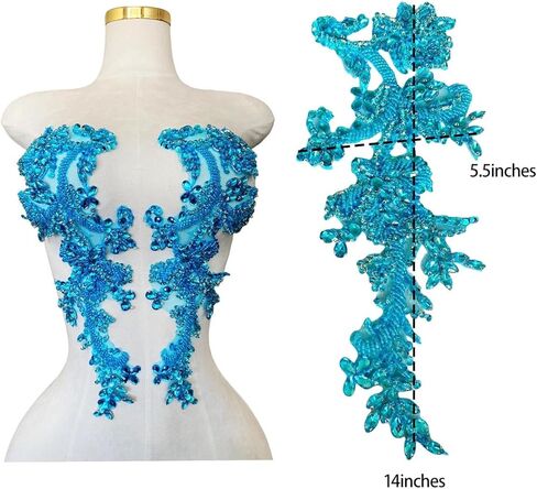 Handmade Rhinestones on Lace Applique Trim Sewing Beads Sequins Trim Patches for Wedding Dress Accessories 1Pair/Bag (Clear AB) in Kuwait