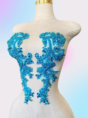 Handmade Rhinestones on Lace Applique Trim Sewing Beads Sequins Trim Patches for Wedding Dress Accessories 1Pair/Bag (Clear AB) in Kuwait