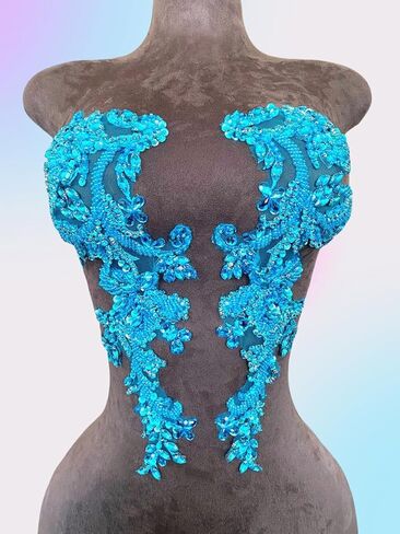 Handmade Rhinestones on Lace Applique Trim Sewing Beads Sequins Trim Patches for Wedding Dress Accessories 1Pair/Bag (Clear AB) in Kuwait