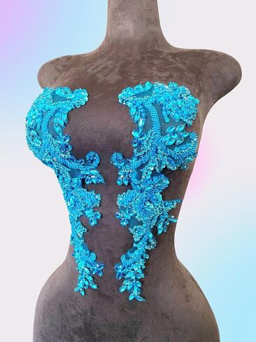 Handmade Rhinestones on Lace Applique Trim Sewing Beads Sequins Trim Patches for Wedding Dress Accessories 1Pair/Bag (Clear AB) in Kuwait