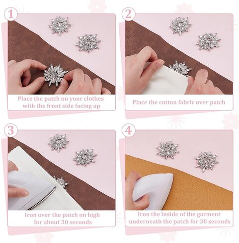 FINGERINSPIRE 6 Pcs Flower Hotfix Rhinestone Applique 2.1x2.1inch Platinum Clear Rhinestone Applique Rhinestone Iron On Patches Flower Crystal Patch for Wedding Bridal Wedding Dress DIY Garments in Kuwait