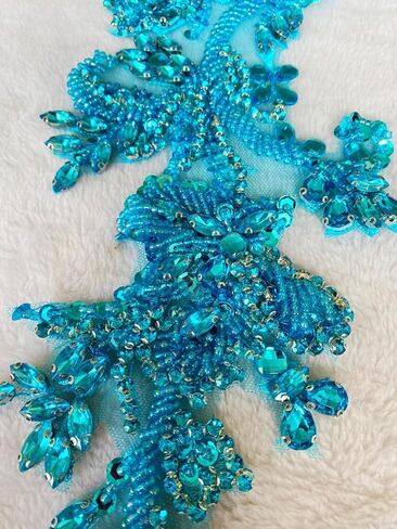 Handmade Rhinestones on Lace Applique Trim Sewing Beads Sequins Trim Patches for Wedding Dress Accessories 1Pair/Bag (Clear AB) in Kuwait