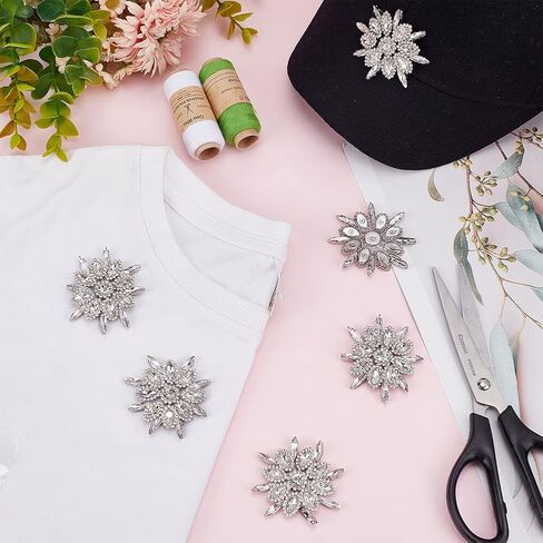 FINGERINSPIRE 6 Pcs Flower Hotfix Rhinestone Applique 2.1x2.1inch Platinum Clear Rhinestone Applique Rhinestone Iron On Patches Flower Crystal Patch for Wedding Bridal Wedding Dress DIY Garments in Kuwait