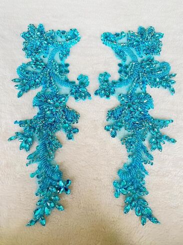Handmade Rhinestones on Lace Applique Trim Sewing Beads Sequins Trim Patches for Wedding Dress Accessories 1Pair/Bag (Clear AB) in Kuwait