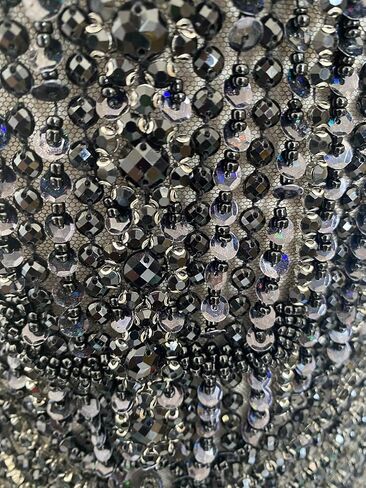 Handmade Black Shining Acrylic Rhinestones on lace Applique Sewing Beads Stones Trim Patches Accessories for Wedding Dress Multiple Design Styles (W19) in Saudi Arabia
