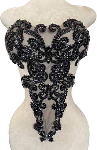 Handmade Black Shining Acrylic Rhinestones on lace Applique Sewing Beads Stones Trim Patches Accessories for Wedding Dress Multiple Design Styles (W19) in Saudi Arabia