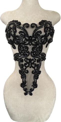 Handmade Black Shining Acrylic Rhinestones on lace Applique Sewing Beads Stones Trim Patches Accessories for Wedding Dress Multiple Design Styles (W19) in Saudi Arabia