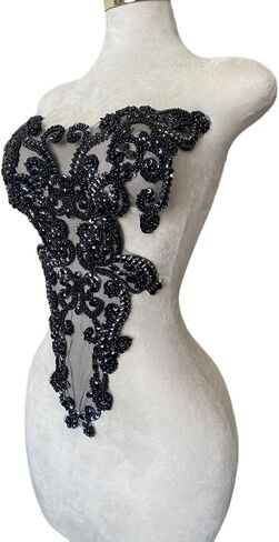 Handmade Black Shining Acrylic Rhinestones on lace Applique Sewing Beads Stones Trim Patches Accessories for Wedding Dress Multiple Design Styles (W19) in Saudi Arabia
