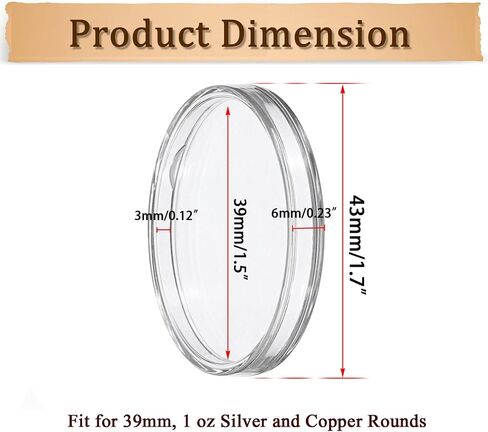 Hipiwe 39mm Coin Coin Case Coin Case - 100pcs Air Coin Coin Coin Coin Coin Contoring Container Silver and Copper Rounds 1oz rovels for Attulals Aroms in Saudi Arabia